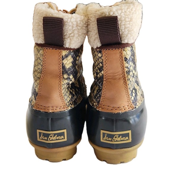 Sam Edelman Caldwell NWT Women's Size 7 Natural Snake Print Leather Duck Boots - Picture 2 of 7
